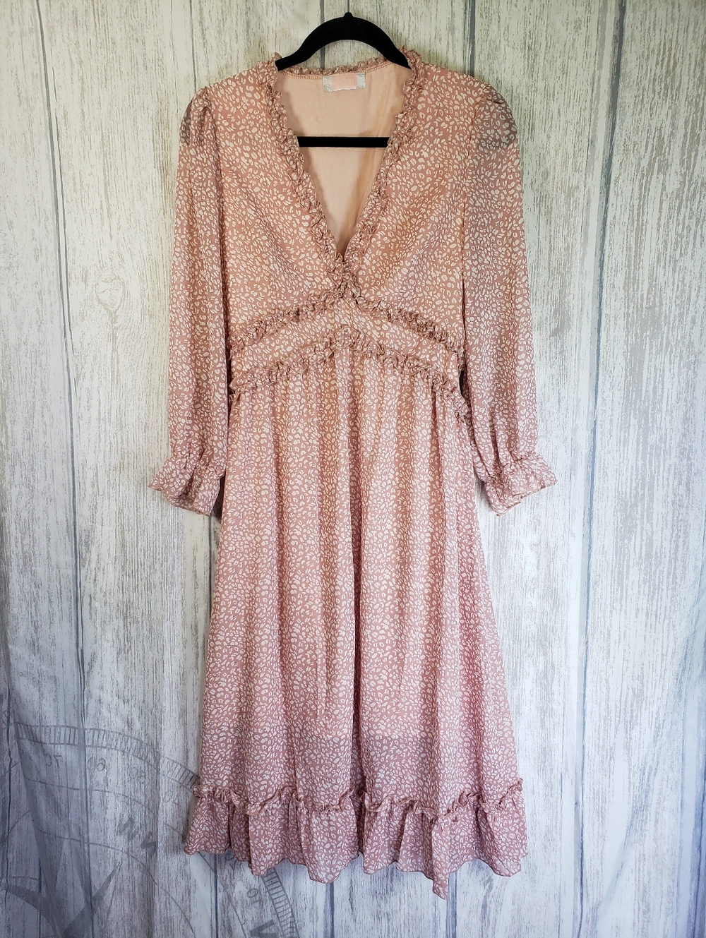 Vtg C+D+M Light Pink Floral Midi Dress Ruffled Baby Doll Prairie Cottage Large